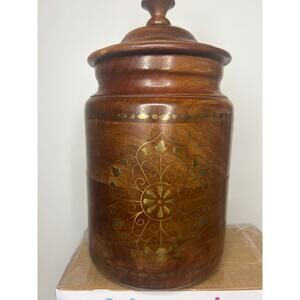 Vintage wooden jar made in India